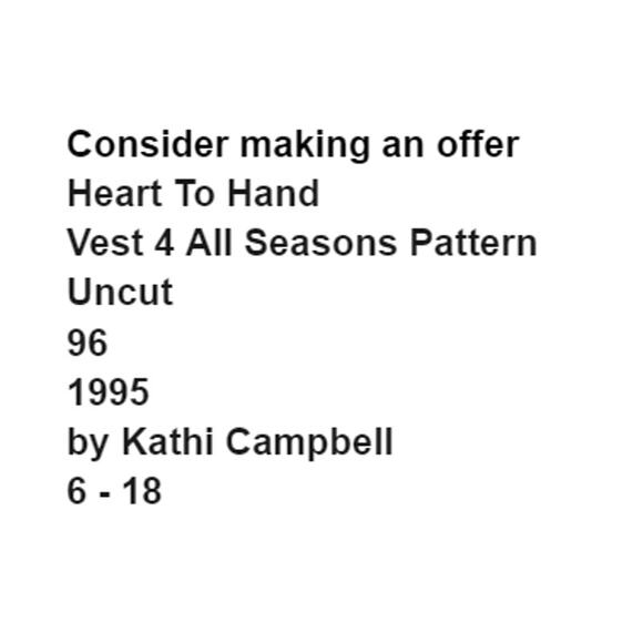 Heart To Hand 96 Pattern A Vest 4 All Seasons 8-18 Wearable Art Folkart Cozy - Picture 3 of 7